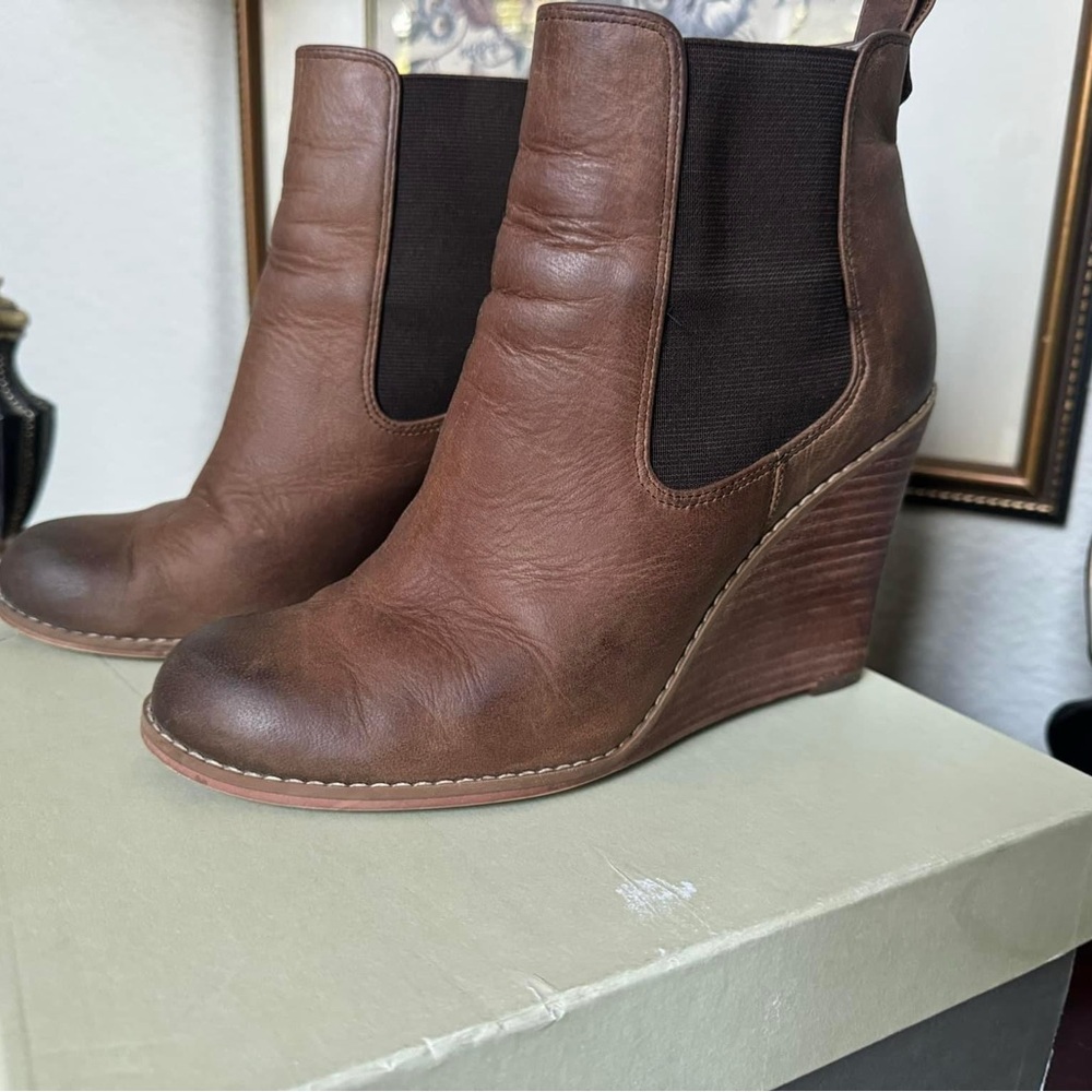 Brown Leather Wedge Ankle Boots
